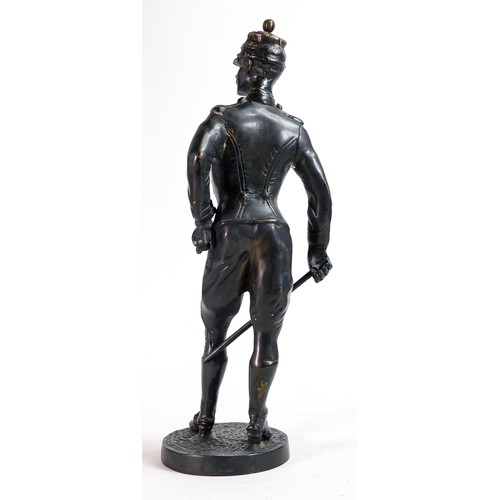 2212 - Early 20th century bronze figure of a Military Gentleman with a swagger stick, 37cm in height.