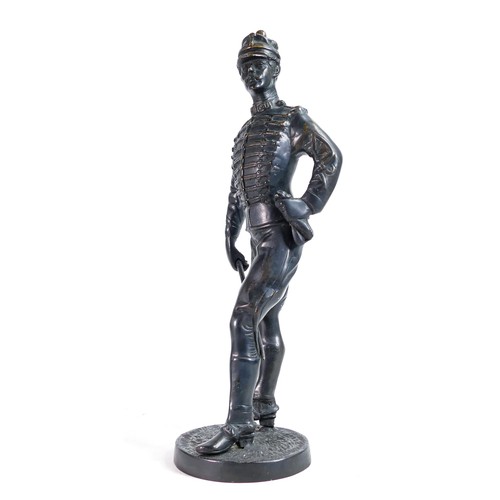 2212 - Early 20th century bronze figure of a Military Gentleman with a swagger stick, 37cm in height.