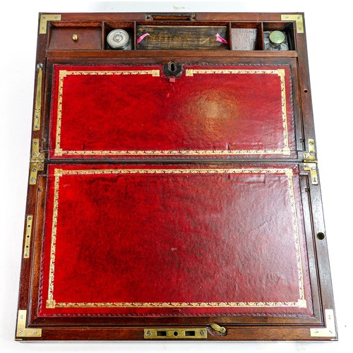 2223 - Georgian Mahogany Victorian brass bound travelling Writing Slope box, length 45.5cm