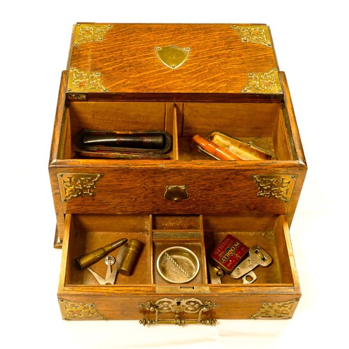 2225 - Early 20th century Oak trophy ware smoking & games compendium box, length 31cm, height 16cm & depth ... 