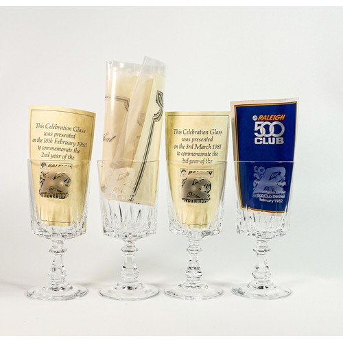 2226 - Set of four boxed Raleigh 500 Club boxed commemorative glass goblets & 2 matching menus, one with Br... 