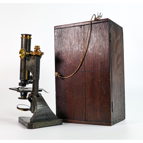 2230 - Cased R & J Beck London Doctors type microscope, height 25cm