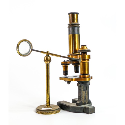 2231 - Antique Doctors type Microscope & brass desk top magnifier, height of tallest 33cm