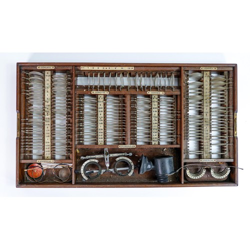 2246 - Opticians test lens set, cased, 1930's, partially cased with no wooden bottom