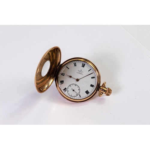 2823 - 9ct gold Coventry Astral top winding half hunter pocket watch, Rotherham golf presentation inscripti... 