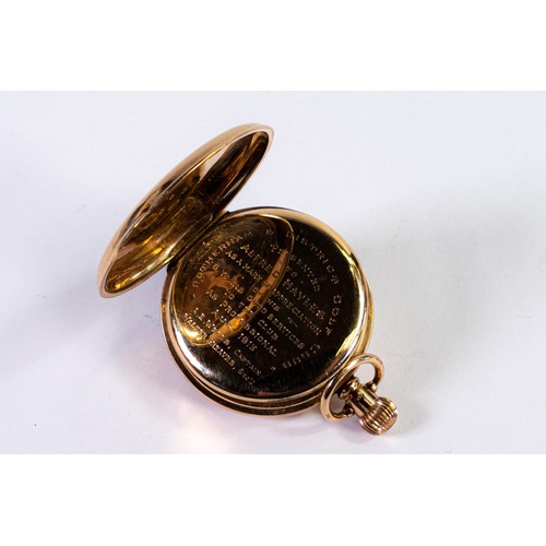 2823 - 9ct gold Coventry Astral top winding half hunter pocket watch, Rotherham golf presentation inscripti... 