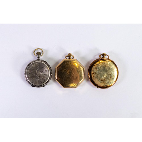 2828 - Gold plated hexagon shaped pocket watch, Jackville rolled gold pocket watch and 800 silver ladies fo... 