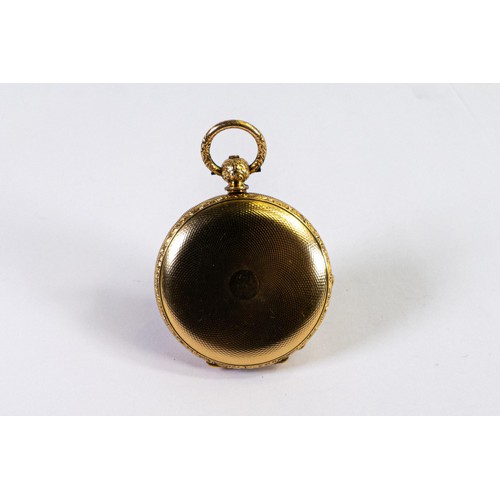 2829 - 18ct gold plated hunter pocket watch, with ornately decorated case.