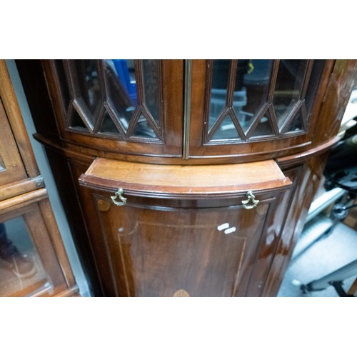 2031 - Mahogany Sheraton style bow fronted glazed floor standing corner cupboard