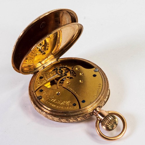 2821 - 10ct gold cased keyless Waltham pocket watch, mid size case (large ladies / small gents size, measur... 