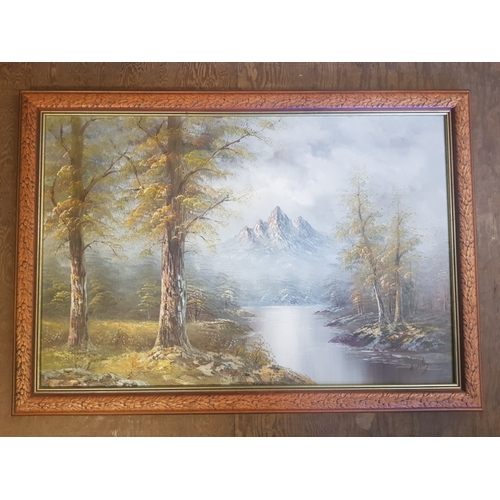 68 - Oil on Canvas Mountain Lake scene (indistictly signed H. Gailby)