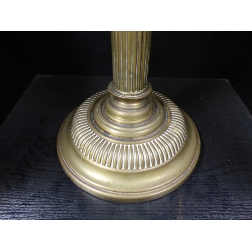 88 - Early 20th Century Glass and Brass Oil Lamp in Collum form. Overall Height Includung Chimney 74cm