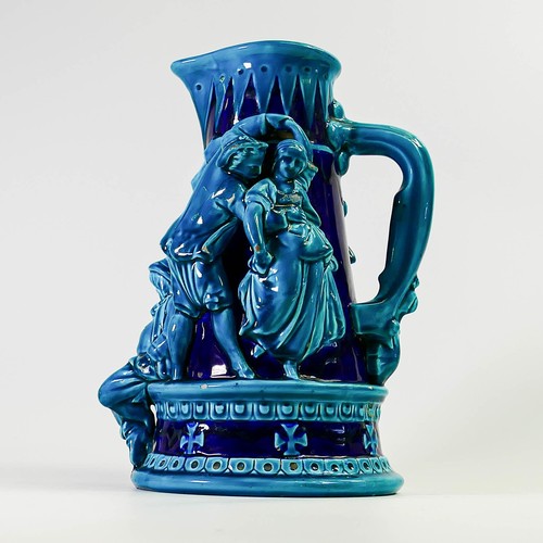 1607 - Minton Majolica 'Tavern' jug depicting old masters style tavern scene, dated 1877, impressed number ... 