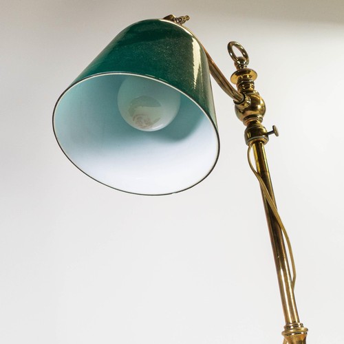 2060 - Edwardian heavy brass desk lamp with enamelled shade, height 60cm