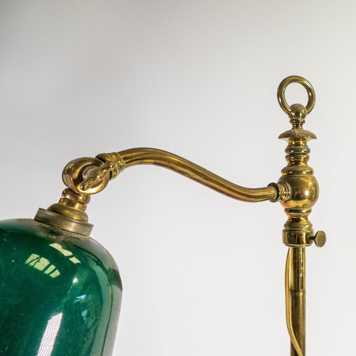 2060 - Edwardian heavy brass desk lamp with enamelled shade, height 60cm