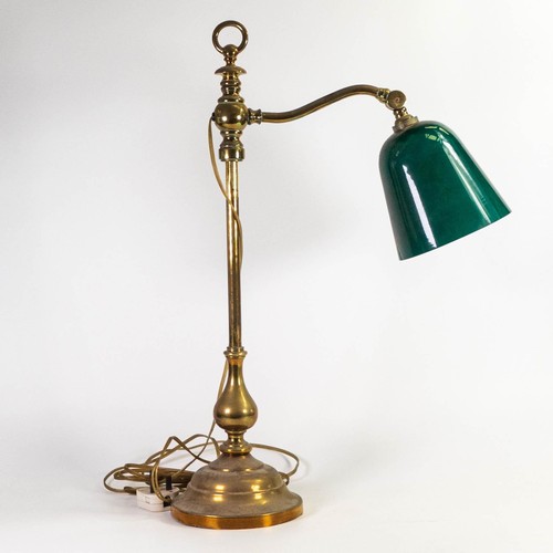 2060 - Edwardian heavy brass desk lamp with enamelled shade, height 60cm