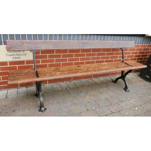 2074 - Early 20th century Cast Iron & Pine Sunday School/Tram Bench with switchable back rest, a further am... 