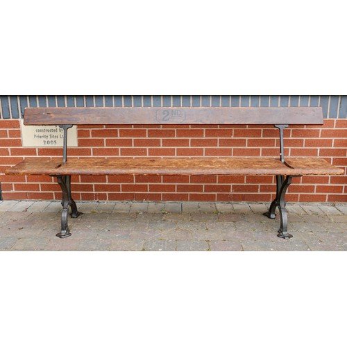 2074 - Early 20th century Cast Iron & Pine Sunday School/Tram Bench with switchable back rest, a further am... 