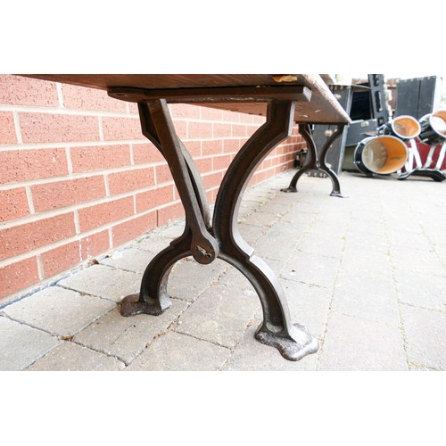 2074 - Early 20th century Cast Iron & Pine Sunday School/Tram Bench with switchable back rest, a further am... 