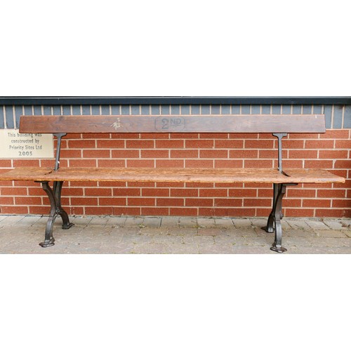 2074 - Early 20th century Cast Iron & Pine Sunday School/Tram Bench with switchable back rest, a further am... 