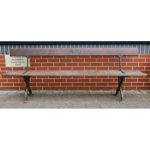 2075 - Early 20th century Cast Iron & Pine Sunday School/Tram bench with switchable back rest, a further am... 