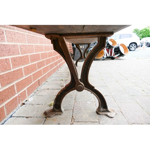 2075 - Early 20th century Cast Iron & Pine Sunday School/Tram bench with switchable back rest, a further am... 