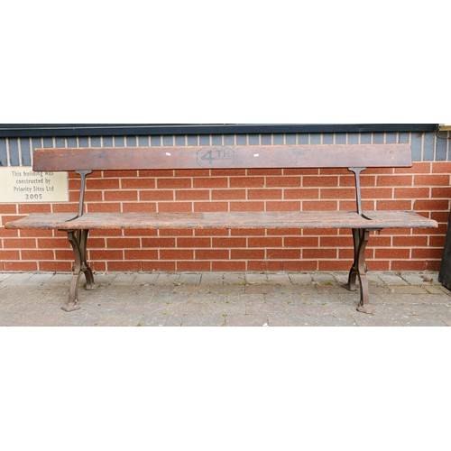 2075 - Early 20th century Cast Iron & Pine Sunday School/Tram bench with switchable back rest, a further am... 