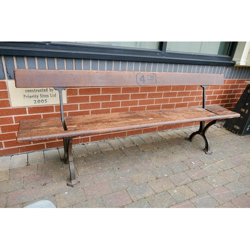 2076 - Early 20th century Cast Iron & Pine Sunday School/Tram Bench with switchable back rest, a further am... 