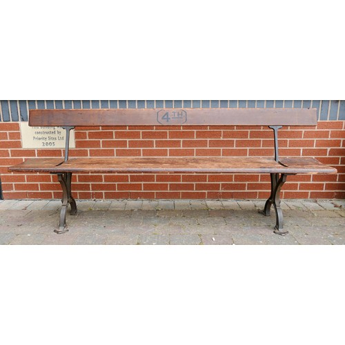 2076 - Early 20th century Cast Iron & Pine Sunday School/Tram Bench with switchable back rest, a further am... 