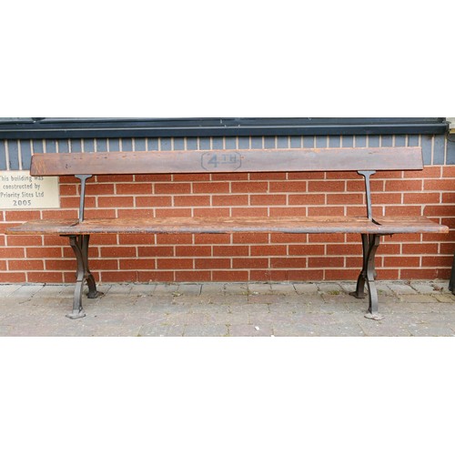 2076 - Early 20th century Cast Iron & Pine Sunday School/Tram Bench with switchable back rest, a further am... 