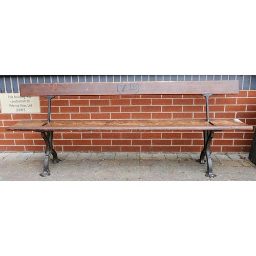 2077 - Early 20th Century Cast Iron & Pine Sunday School/Tram Bench with switchable back rest, a further am... 