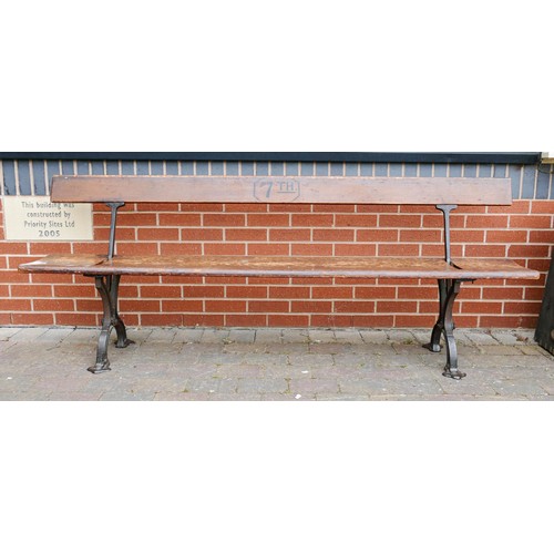 2077 - Early 20th Century Cast Iron & Pine Sunday School/Tram Bench with switchable back rest, a further am... 