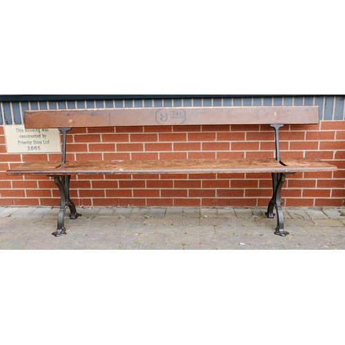 2078 - Early 20th Century Cast Iron & Pine Sunday School/Tram Bench with switchable back rest, a further am... 