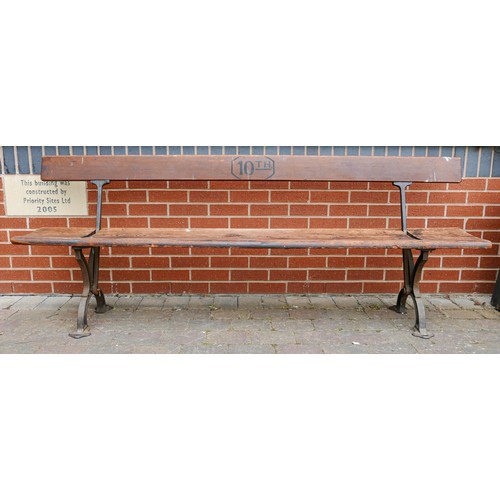 2079 - Early 20th century Cast Iron & Pine Sunday School/Tram Bench with switchable back rest, a further am... 