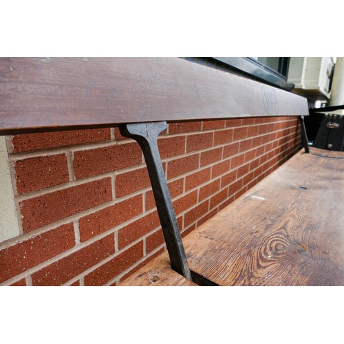 2079 - Early 20th century Cast Iron & Pine Sunday School/Tram Bench with switchable back rest, a further am... 