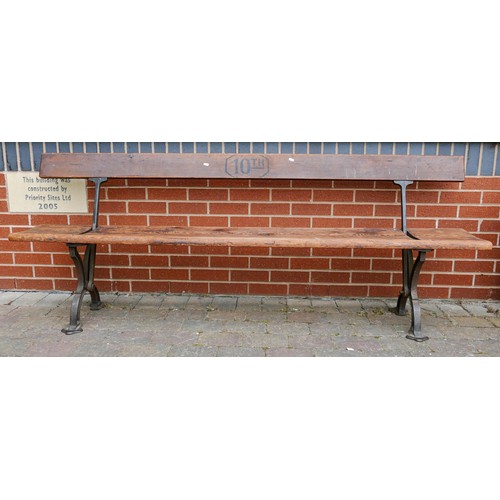 2079 - Early 20th century Cast Iron & Pine Sunday School/Tram Bench with switchable back rest, a further am... 