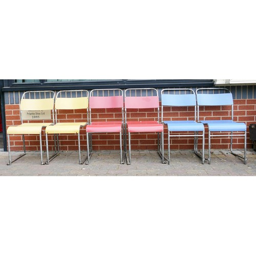 2122 - Mid century tubular steel Harlequin set of six stacking chairs, a further amount of this will be in ... 