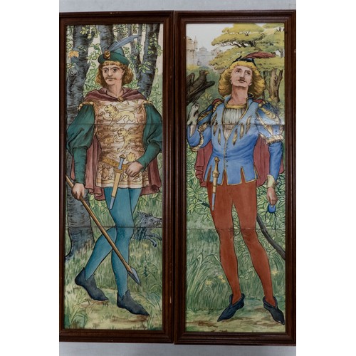 1604 - Pair Minton China Works tile panels, the framed triple tile panels, one depicting Robin Hood and the... 