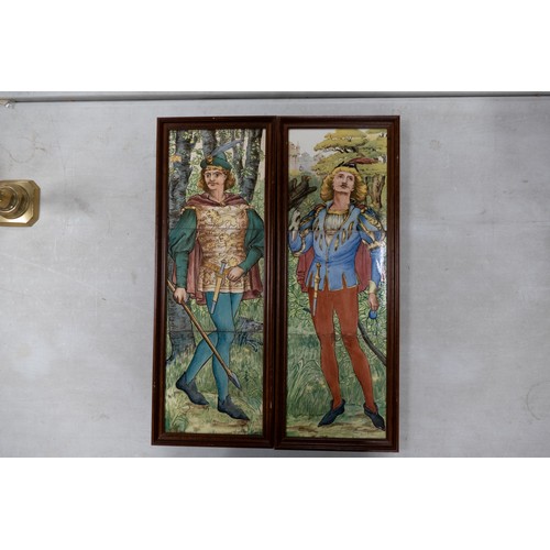 1604 - Pair Minton China Works tile panels, the framed triple tile panels, one depicting Robin Hood and the... 