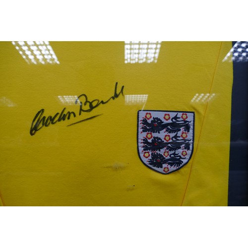 2008 - Signed Gordon Banks Yellow Football shirt, frame size 69 x 74cm