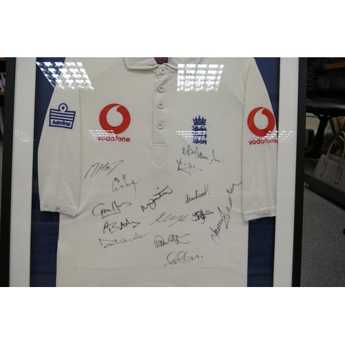 2009 - Team signed England Cricket shirt, frame size 84 x 72cm