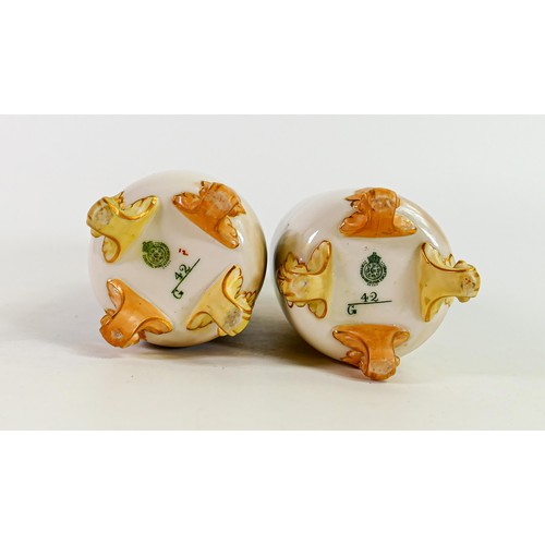 1906 - Royal Worcester pair of gilded vases decorated with highland cattle by H Stinton, shape G42, puce fa... 