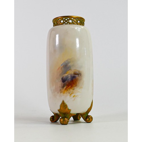 1907 - Royal Worcester gilded vase decorated with highland cattle by H Stinton, shape G42, puce factory mar... 