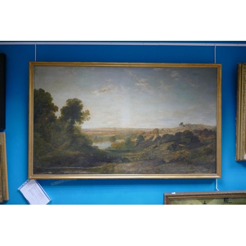 2183 - A large oil painting on canvas of Longton Hall (Staffordshire), painted from Park Hall, showing Hanl... 