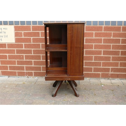 2070 - Edwardian Mahogany inlaid revolving bookcase. Height 75cm, depth / width 37.5cm