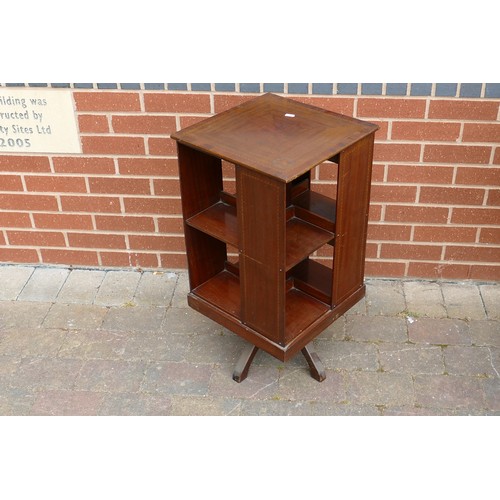 2070 - Edwardian Mahogany inlaid revolving bookcase. Height 75cm, depth / width 37.5cm