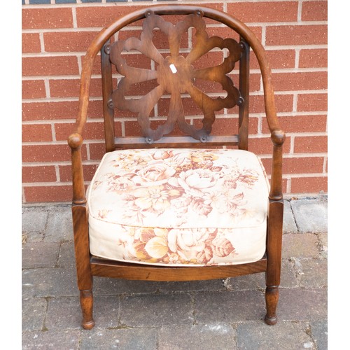 2083 - Early 20th century oak arm chair with upholstered cushion seat.