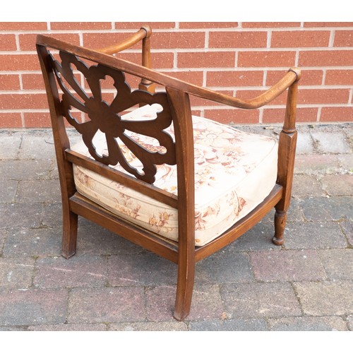 2083 - Early 20th century oak arm chair with upholstered cushion seat.