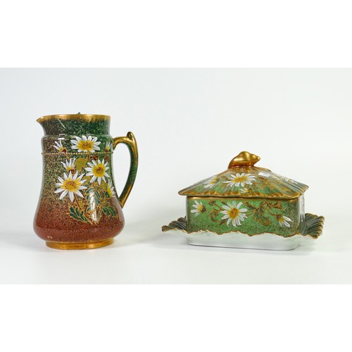 151 - Carlton Blush ware water jug & butter dish with  floral Daisy decoration, by Wiltshaw & Robinson, c1... 