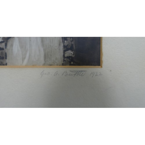 2174 - Geo G Buffle? Painting of a woman and landscape, the border signed in pencil and dated 1922, 26 x 20... 